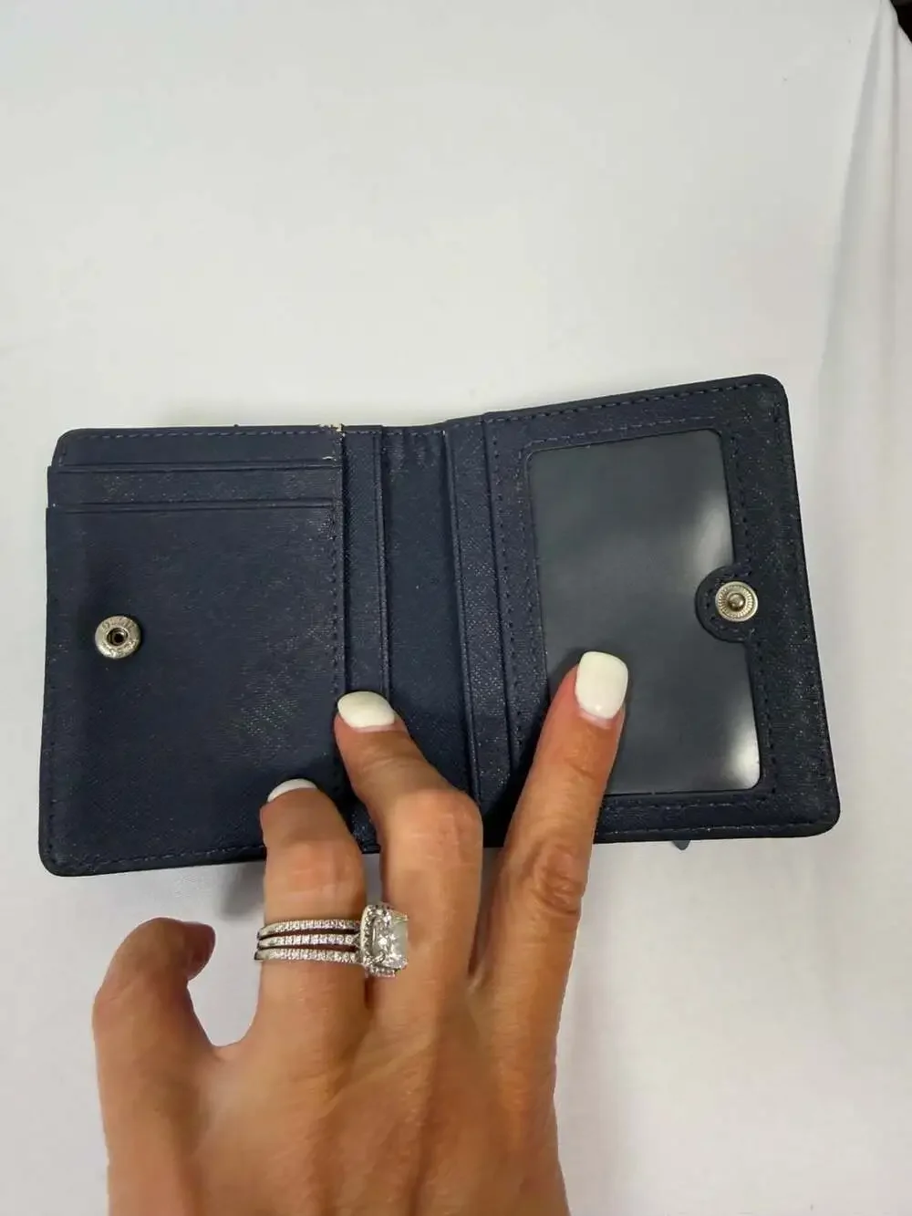 Fossil Blue Leather Bifold Mini Snap Wallet with Exterior Zip Pocket